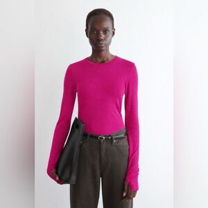 COS Merino Wool Long-Sleeve Top in Fuchsia